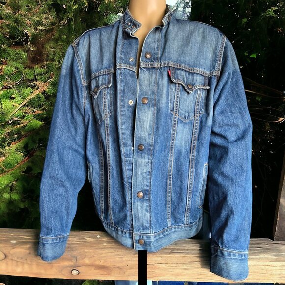 VINTAGE 90'S LEVI'S ( XL ) Easy Rider Distressed Denim Trucker Jacket - Picture 1 of 8